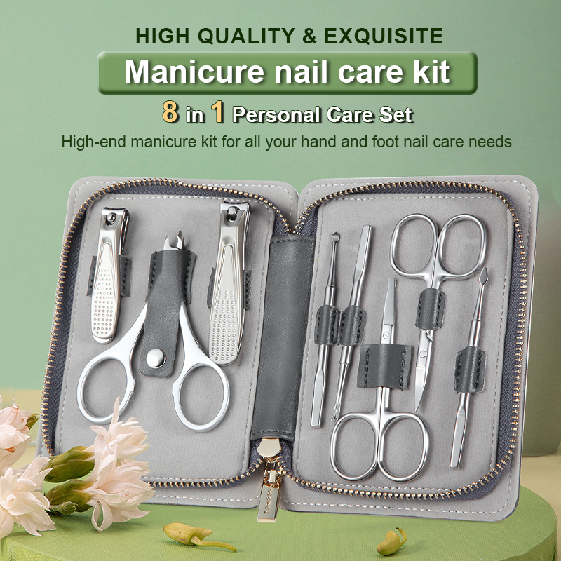 Manicure Set 8 In 1 Full Function Kit Professional Stainless Steel Pedicure Sets With PU Leather Portable Case