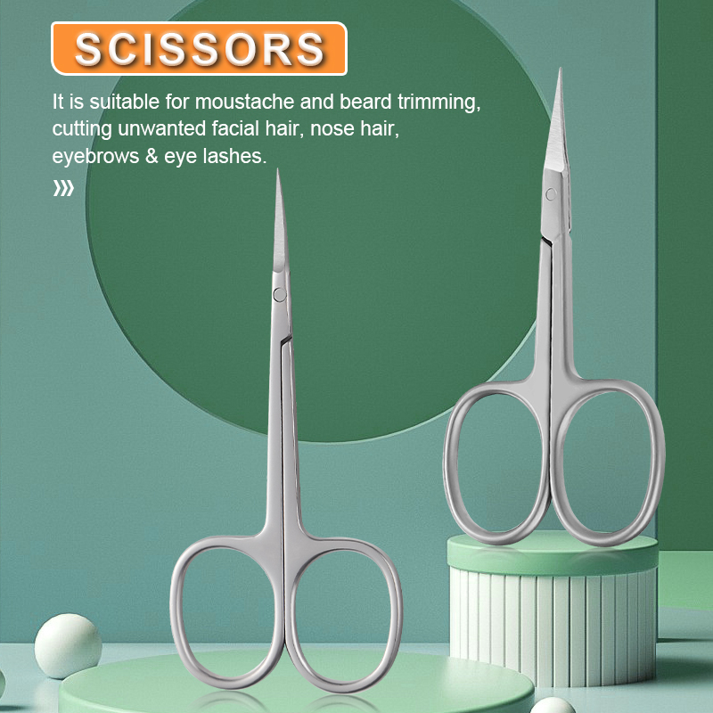 Stainless Steel Curved Pointed Tip Thin Blade Cuticle Scissors Manicure Tools Eyebrow Tool Set
