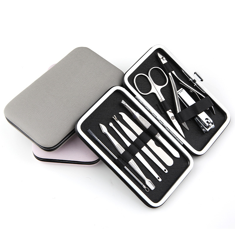 9 In 1 Stainless Steel Professional Pedicure Kit Nail Scissors Grooming Kit With Leather Travel Case