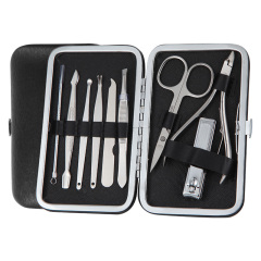 9 In 1 Stainless Steel Professional Pedicure Kit Nail Scissors Grooming Kit With Leather Travel Case