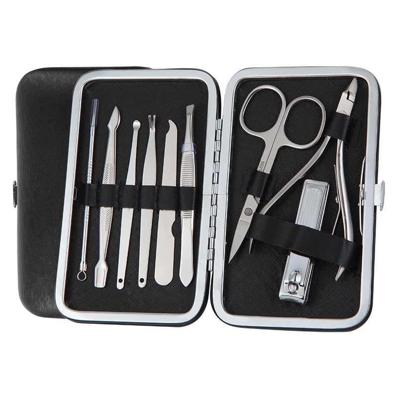 9 In 1 Stainless Steel Professional Pedicure Kit Nail Scissors Grooming Kit With Leather Travel Case