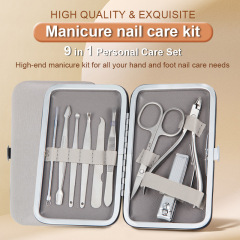 9 In 1 Stainless Steel Professional Pedicure Kit Nail Scissors Grooming Kit With Leather Travel Case