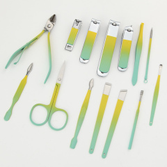 Multi-purpose 14pcs Manicure and Pedicure Set Colorful Stainless Steel Nail Care Tool Fingernail Clipper Kits with Travel Case