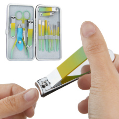 Multi-purpose 14pcs Manicure and Pedicure Set Colorful Stainless Steel Nail Care Tool Fingernail Clipper Kits with Travel Case