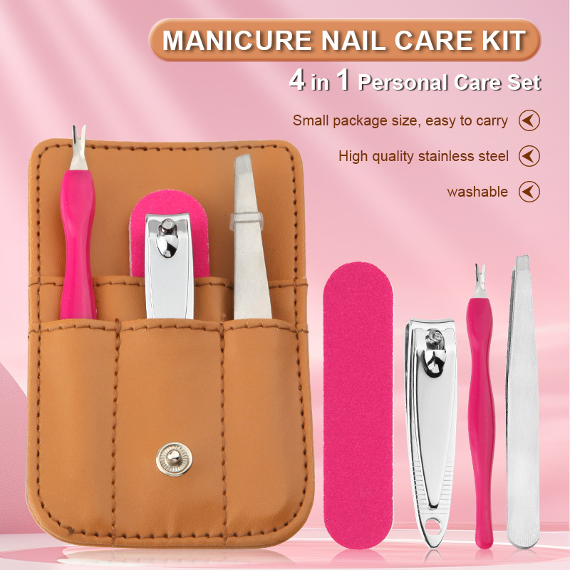 High Quality 4-in-1 Mini Manicure Set Travel Kit With PU Leather
