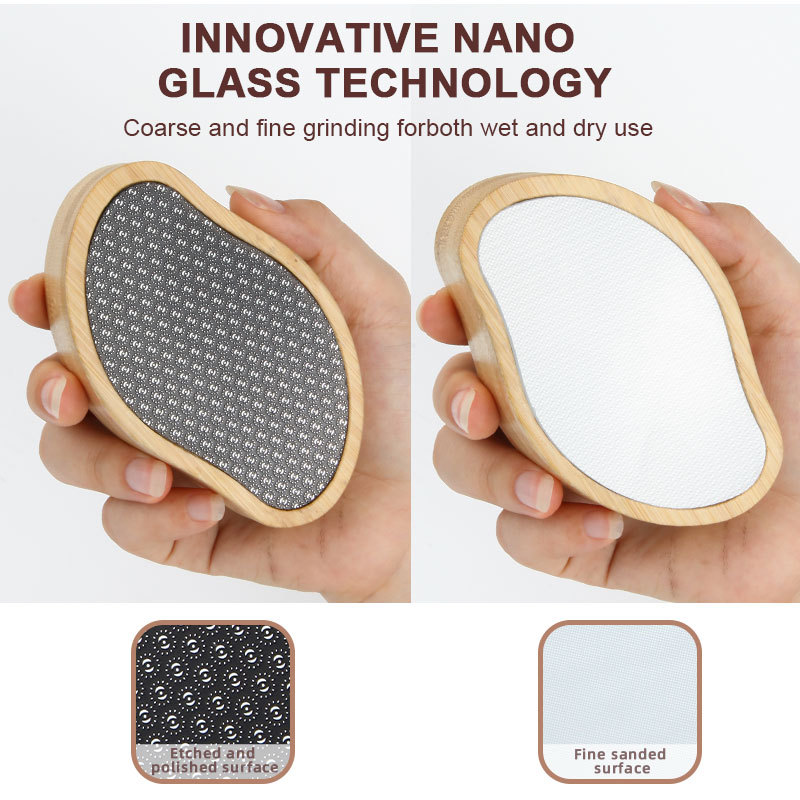 High Grade Pro Custom Laser Logo Nano Glass Foot File Bamboo Wooden Handle 2 In 1 Double Side Callus Remover Crystal Hair Eraser