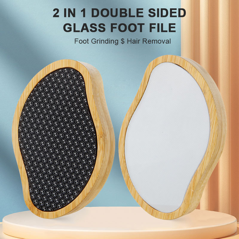 High Grade Pro Custom Laser Logo Nano Glass Foot File Bamboo Wooden Handle 2 In 1 Double Side Callus Remover Crystal Hair Eraser