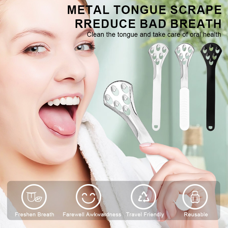 New Version Metal Black Tongue Scraper Stainless Steel Water Droplet Shape Oral Care Cleaning Tool Fresh Breath Tongue Cleaner