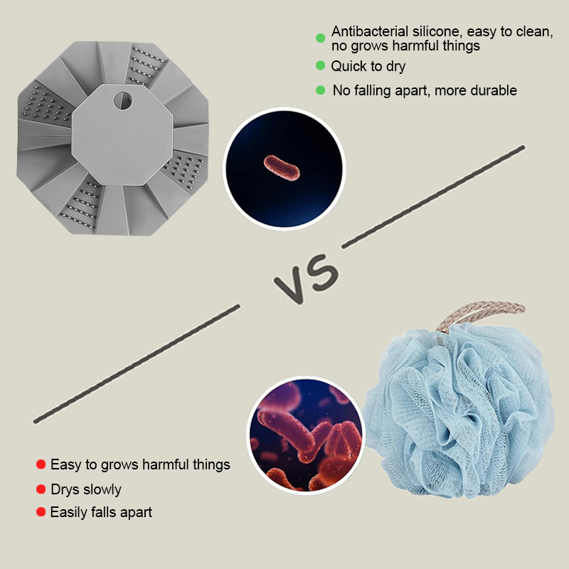 Shower Antimicrobial Soft Silicone Body Scrubber Anti-Slippery Handles Bath Wash Exfoliating Massage Skin Deep Cleaning Brush