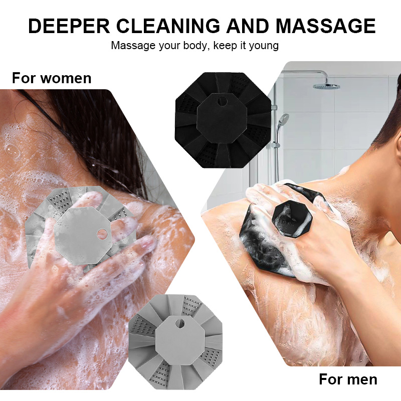 Shower Antimicrobial Soft Silicone Body Scrubber Anti-Slippery Handles Bath Wash Exfoliating Massage Skin Deep Cleaning Brush