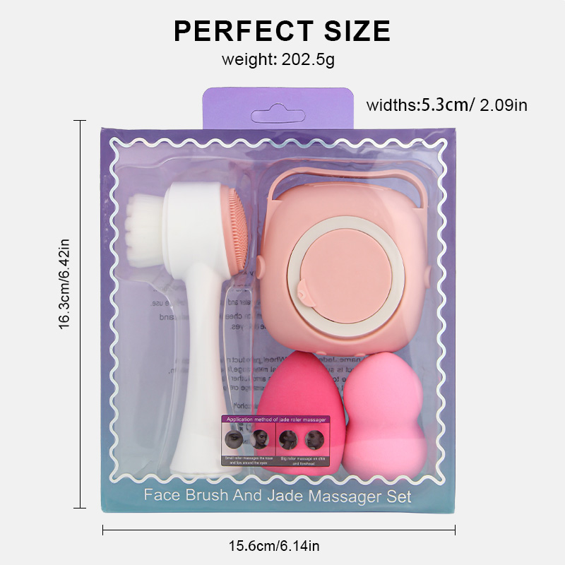 4 in 1 Facial Cleaning Tools Set Soft Silicone Face Cleanser Brush Makeup Sponge Spa Washing Exfoliating Massage Hair Scrubber