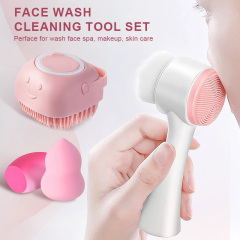 4 in 1 Facial Cleaning Tools Set Soft Silicone Face Cleanser Brush Makeup Sponge Spa Washing Exfoliating Massage Hair Scrubber