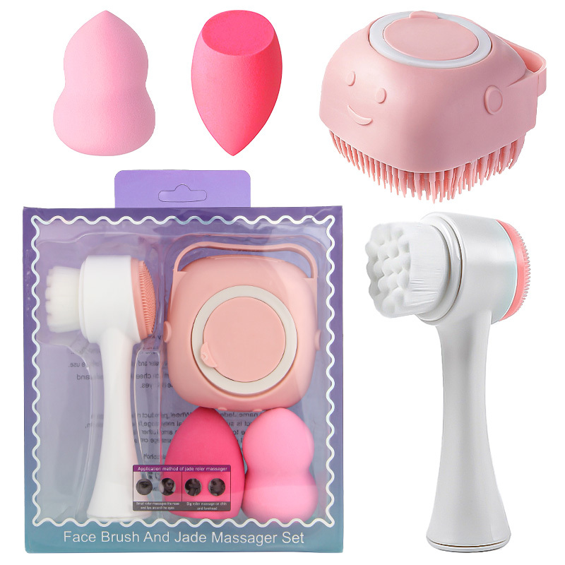 4 in 1 Facial Cleaning Tools Set Soft Silicone Face Cleanser Brush Makeup Sponge Spa Washing Exfoliating Massage Hair Scrubber