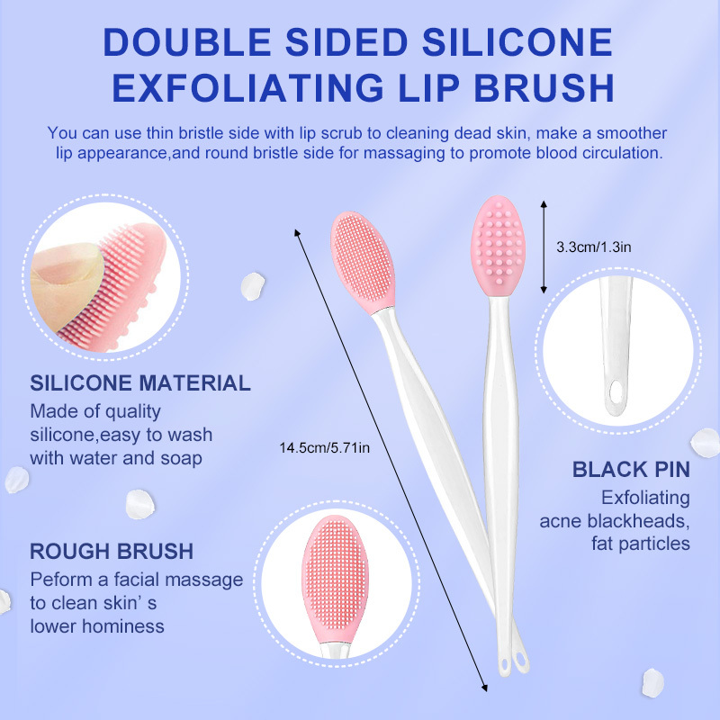 Multifunctional Soft Silicone Mini Lip Exfoliating Brush Double-sided Face Nose Skincare Blackhead Remover Cleaning Scrub Tool
