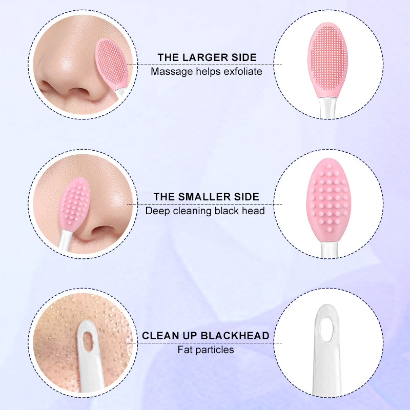 Multifunctional Soft Silicone Mini Lip Exfoliating Brush Double-sided Face Nose Skincare Blackhead Remover Cleaning Scrub Tool