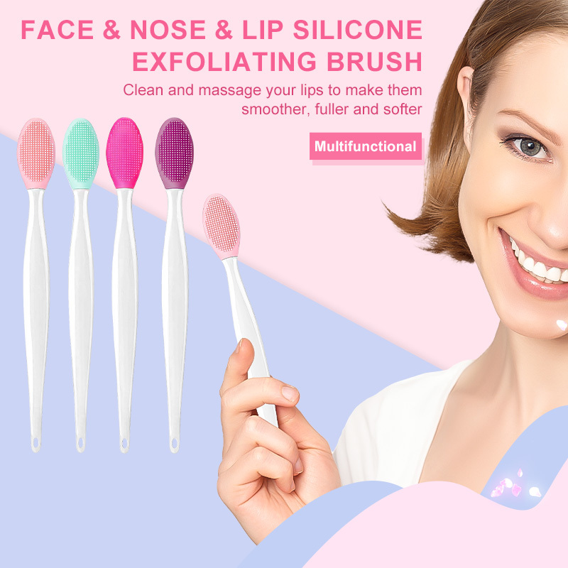 Multifunctional Soft Silicone Mini Lip Exfoliating Brush Double-sided Face Nose Skincare Blackhead Remover Cleaning Scrub Tool