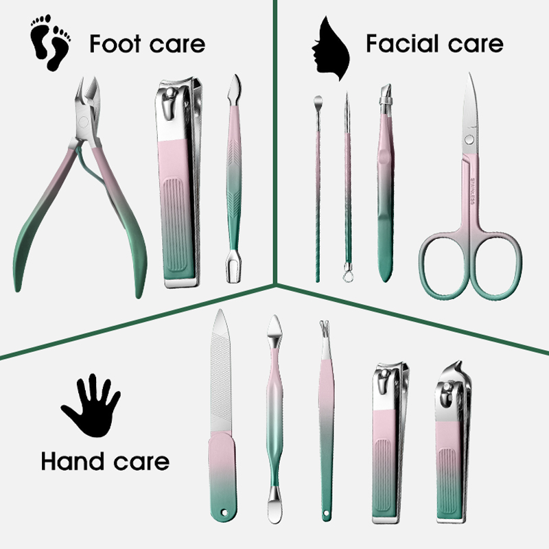 Korea Hot Sale Professional Manicure Set Foot Pedicure Care Tool Stainless Steel Gradient Color Scissors Nail Clipper Kits