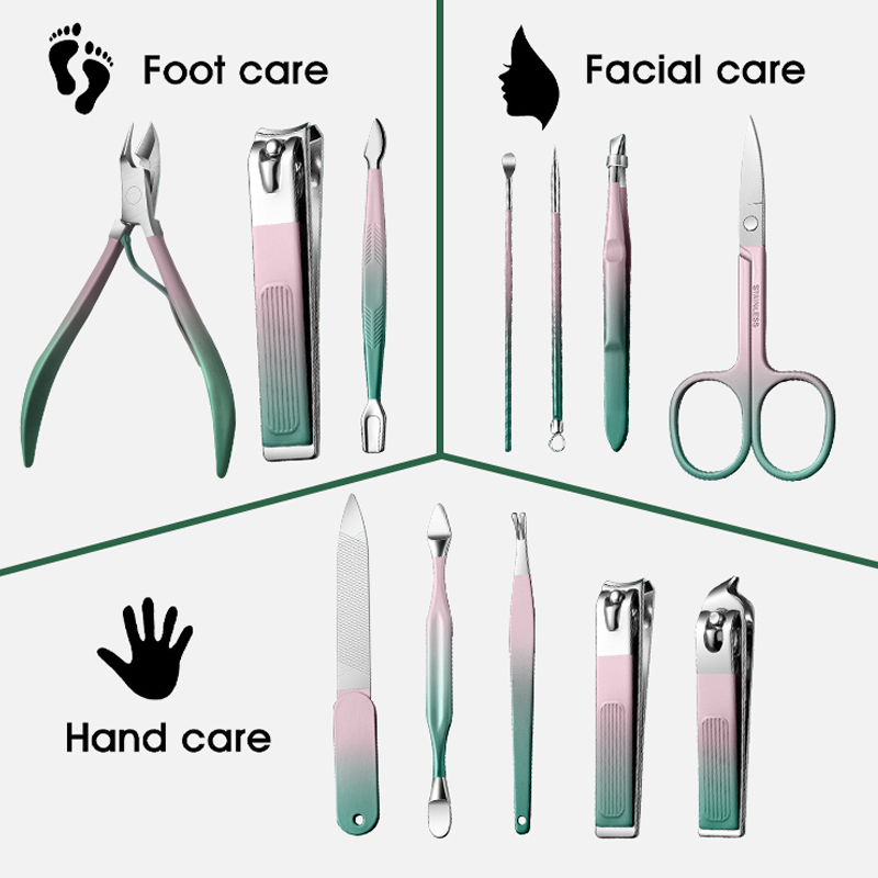 Korea Hot Sale Professional Manicure Set Foot Pedicure Care Tool Stainless Steel Gradient Color Scissors Nail Clipper Kits