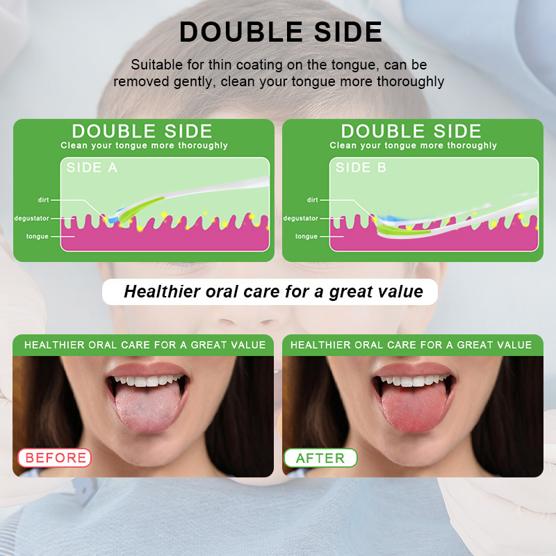 Cheap Disposable Long Handle Tongue Scraper in Plastic Box Food Grade PP Effective Oral Cleaning Brush Tongue Cleaner for Adult