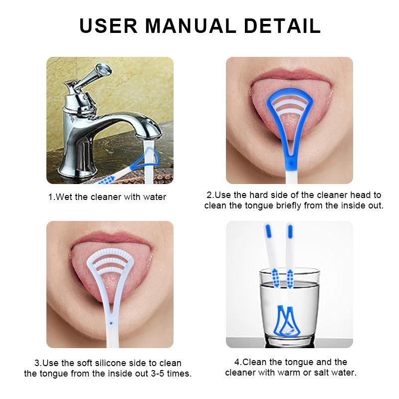 Cheap Disposable Long Handle Tongue Scraper in Plastic Box Food Grade PP Effective Oral Cleaning Brush Tongue Cleaner for Adult