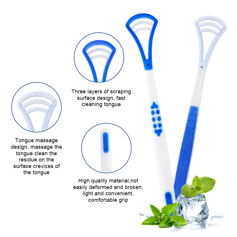 Cheap Disposable Long Handle Tongue Scraper in Plastic Box Food Grade PP Effective Oral Cleaning Brush Tongue Cleaner for Adult