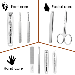 10pcs Wholesale Manicure and Pedicure Nail Care Cleaning Tool Set Stainless Steel Finger Cutter Clipper Kits with Travel Case