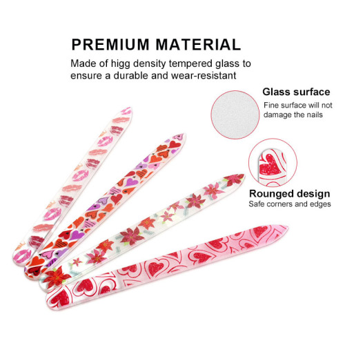 Custom Flower Print Beauty Czech Glass Nail Files Manicure Care Tool Etched Crystal Fingernail Filer for Women Girls