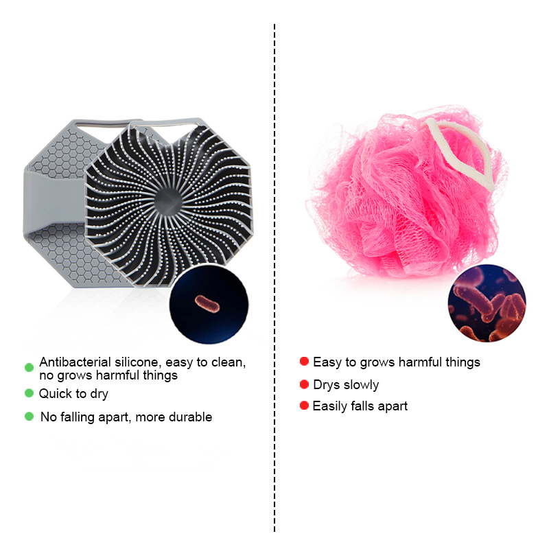 Shower Antimicrobial Soft Silicone Body Scrubber Anti-Slippery Handles Bath Wash Exfoliating Massage Skin Deep Cleaning Brush