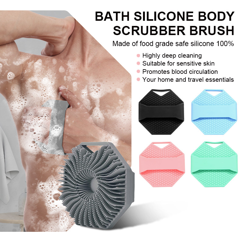 Shower Antimicrobial Soft Silicone Body Scrubber Anti-Slippery Handles Bath Wash Exfoliating Massage Skin Deep Cleaning Brush