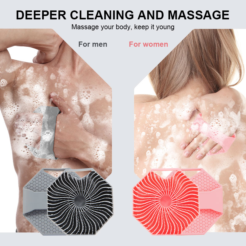 Shower Antimicrobial Soft Silicone Body Scrubber Anti-Slippery Handles Bath Wash Exfoliating Massage Skin Deep Cleaning Brush