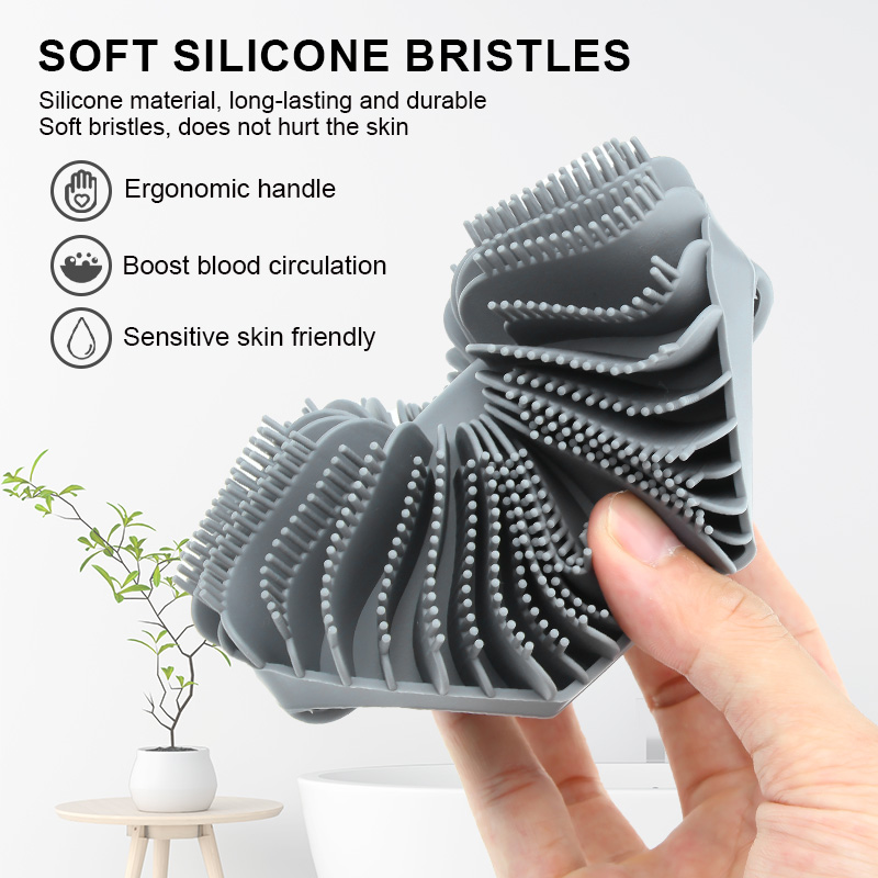 Shower Antimicrobial Soft Silicone Body Scrubber Anti-Slippery Handles Bath Wash Exfoliating Massage Skin Deep Cleaning Brush