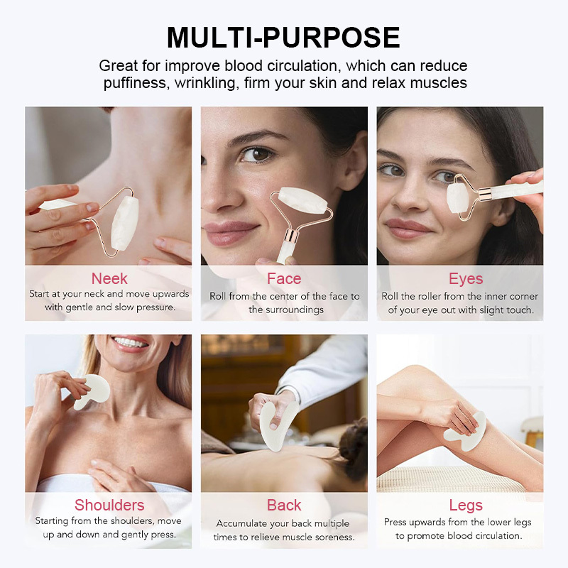 Wholesale Face Massage Jade Roller Guasha Set Resin Plastic Non Natural Stone Facial Massager Roller for Woman Skin Care Tool