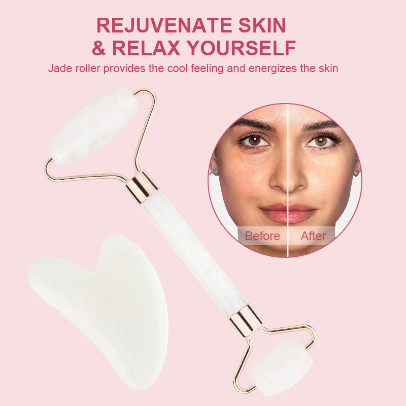 Wholesale Face Massage Jade Roller Guasha Set Resin Plastic Non Natural Stone Facial Massager Roller for Woman Skin Care Tool