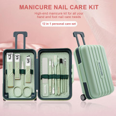 Custom Logo 12 Pcs Manicure Pedicure Set Luggage Design Packaging Suit Beauty Nail Care Tool Fingernail Clippers kit for Home
