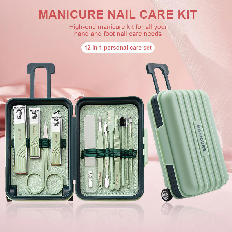 Custom Logo 12 Pcs Manicure Pedicure Set Luggage Design Packaging Suit Beauty Nail Care Tool Fingernail Clippers kit for Home