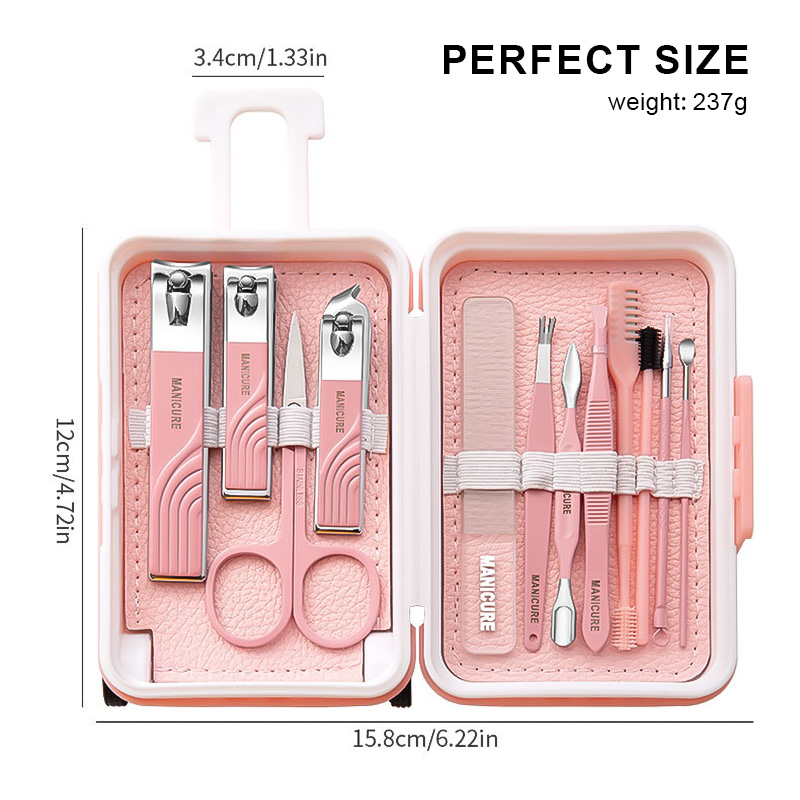 Custom Logo 12 Pcs Manicure Pedicure Set Luggage Design Packaging Suit Beauty Nail Care Tool Fingernail Clippers kit for Home