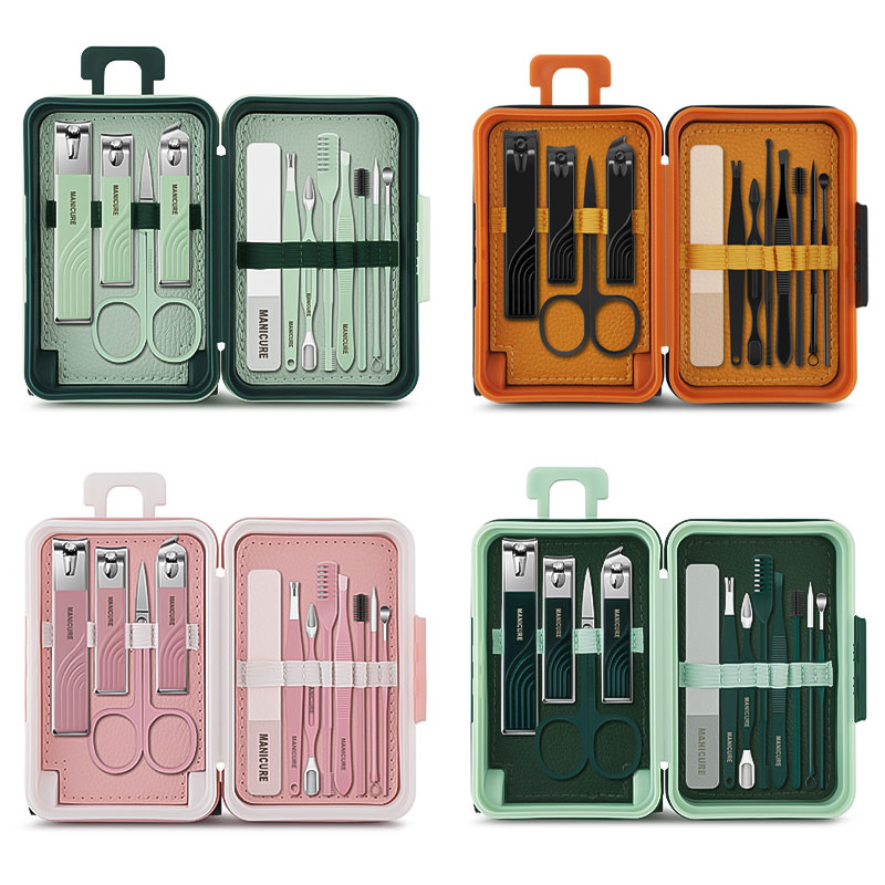Custom Logo 12 Pcs Manicure Pedicure Set Luggage Design Packaging Suit Beauty Nail Care Tool Fingernail Clippers kit for Home