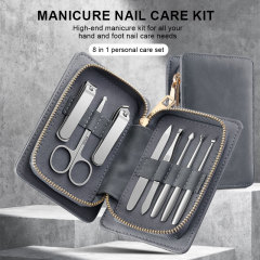 8-in-1 Professional Manicure Pedicure Kit Stainless Steel Beauty Nail Care Tool Fingernail Toe Clipper Set With PU Leather Case