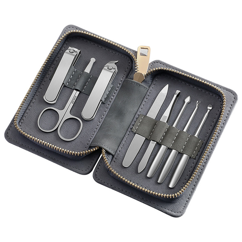 8-in-1 Professional Manicure Pedicure Kit Stainless Steel Beauty Nail Care Tool Fingernail Toe Clipper Set With PU Leather Case