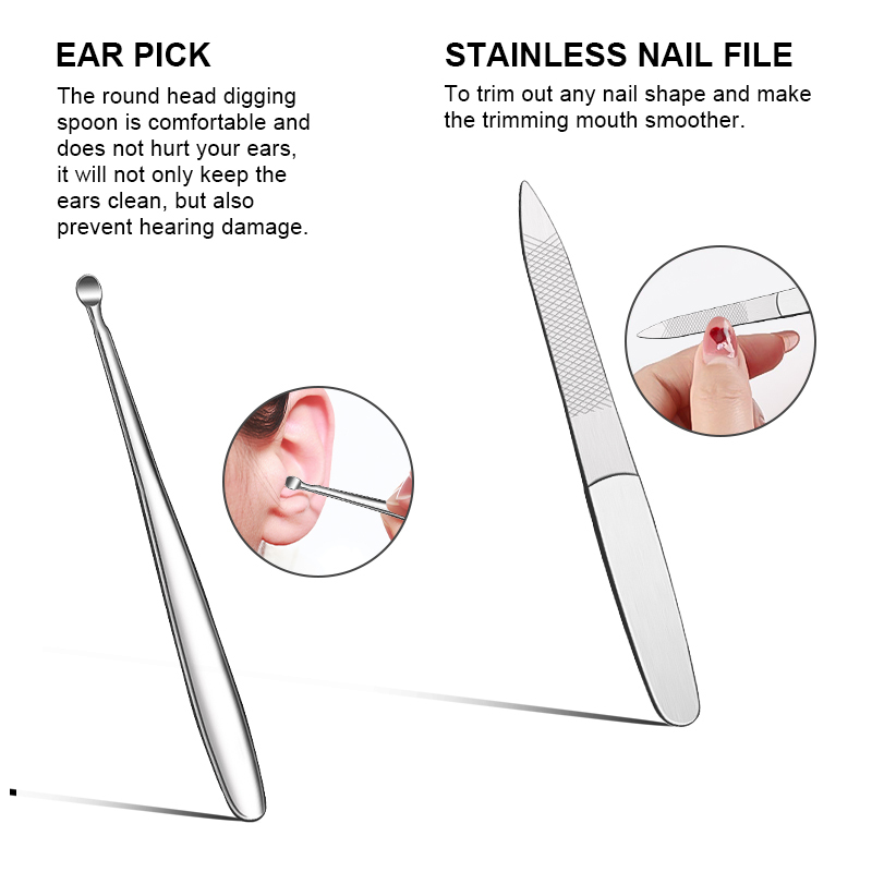 8-in-1 Professional Manicure Pedicure Kit Stainless Steel Beauty Nail Care Tool Fingernail Toe Clipper Set With PU Leather Case