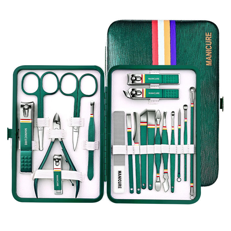 Premium Manicure Set in Luxury Leather Case Stainless Steel Nail Care Tool Toe Fingernail Clipper Beauty Kits for Christmas Gift