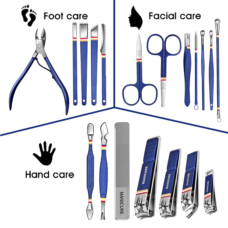 Premium Manicure Set in Luxury Leather Case Stainless Steel Nail Care Tool Toe Fingernail Clipper Beauty Kits for Christmas Gift