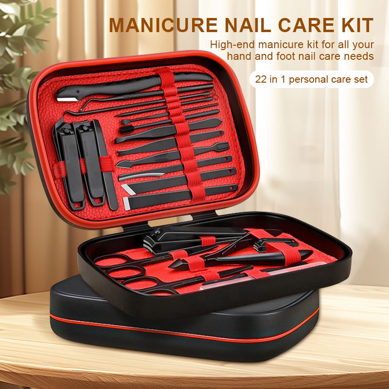 22 in 1 Professional Manicure Pedicure Kit Carbon Steel Nail Care Tool Fingernail Clipper Scissor Beauty Travel Set for Home