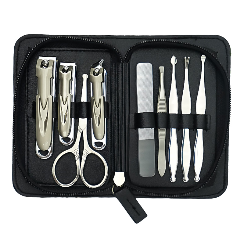 Customization 9Pcs Stainless Steel Nail Clipper Set Nails Care Tools Manicure Pedicure Kit with PU Case for Beauty Salon
