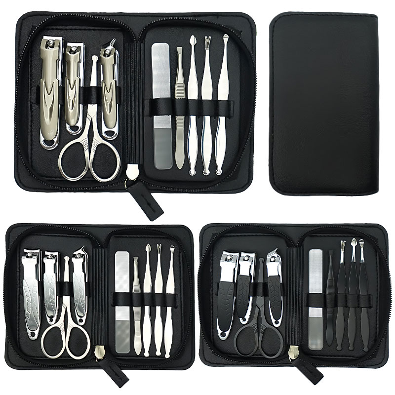 Customization 9Pcs Stainless Steel Nail Clipper Set Nails Care Tools Manicure Pedicure Kit with PU Case for Beauty Salon