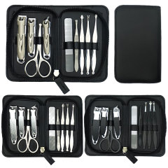 Customization 9Pcs Stainless Steel Nail Clipper Set Nails Care Tools Manicure Pedicure Kit with PU Case for Beauty Salon