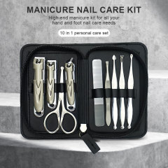 Customization 9Pcs Stainless Steel Nail Clipper Set Nails Care Tools Manicure Pedicure Kit with PU Case for Beauty Salon