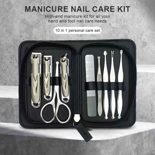 Customization 9Pcs Stainless Steel Nail Clipper Set Nails Care Tools Manicure Pedicure Kit with PU Case for Beauty Salon