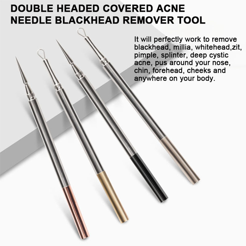 2-in-1 Professional Titanium Alloy Double Ended Acne Removal Needle Whitehead Blackhead Remover Pimples Comedone Extractor Tool