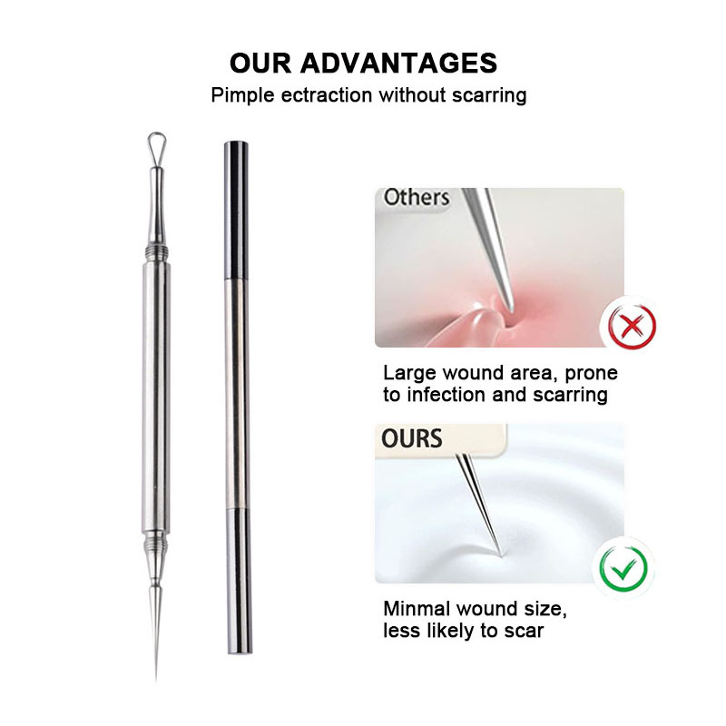 2-in-1 Professional Titanium Alloy Double Ended Acne Removal Needle Whitehead Blackhead Remover Pimples Comedone Extractor Tool